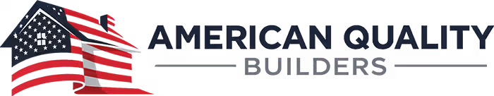 Logo showing a house decorated with the American flag and text American Quality Builders.